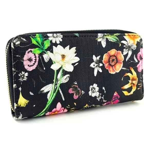 Dasein Continental Zip Around Black Multi Colour Floral Wallet Clutch  Wristlet - Picture 2 of 13